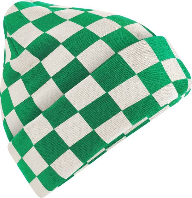 Beechfield Checkerboard Beanie – Kelly Green / Off White