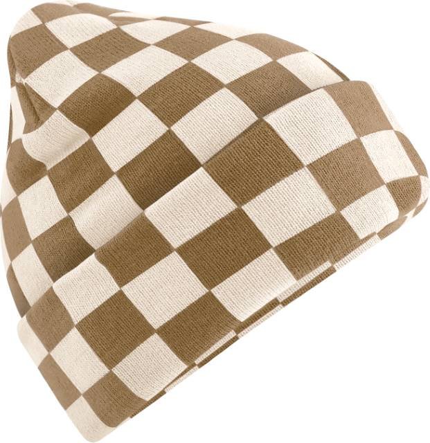 Beechfield Checkerboard Beanie – Biscuit / Almond