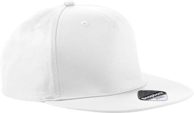 Beechfield 5 Panel Snapback Rapper Cap – White