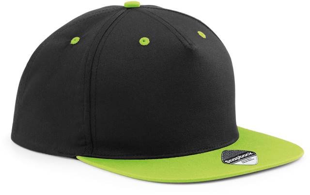 Beechfield 5 Panel Contrast Snapback – Black / Lime Green
