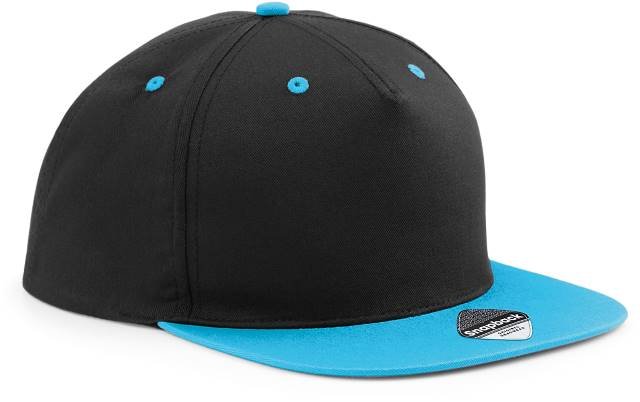 Beechfield 5 Panel Contrast Snapback – Black / Surf Blue