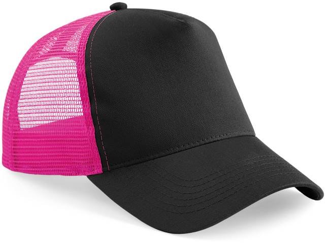 Beechfield Snapback Trucker – Black / Fuchsia