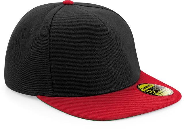 Beechfield Original Flat Peak Snapback Cap – Black / Classic Red