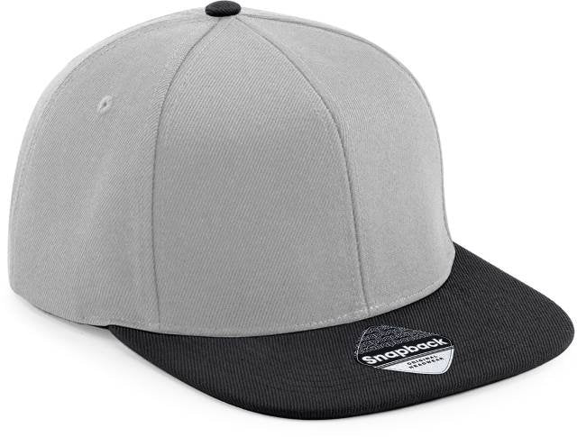 Beechfield Original Flat Peak 6 Panel Snapback Cap – Grey / Black