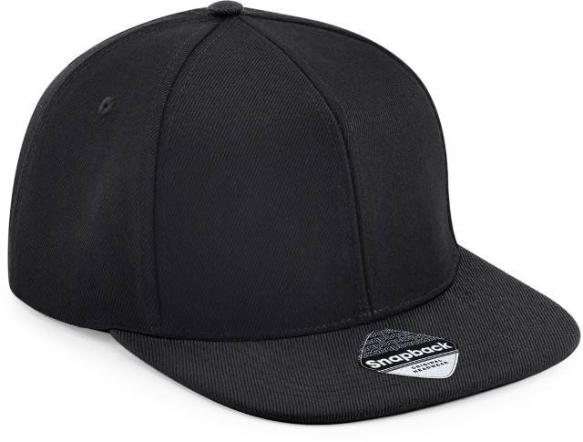 Beechfield Original Flat Peak 6 Panel Snapback Cap – Black / Black