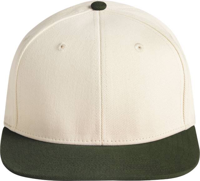 Beechfield Contrast Flat Peak 6 Panel Cap – Natural / Dark Olive