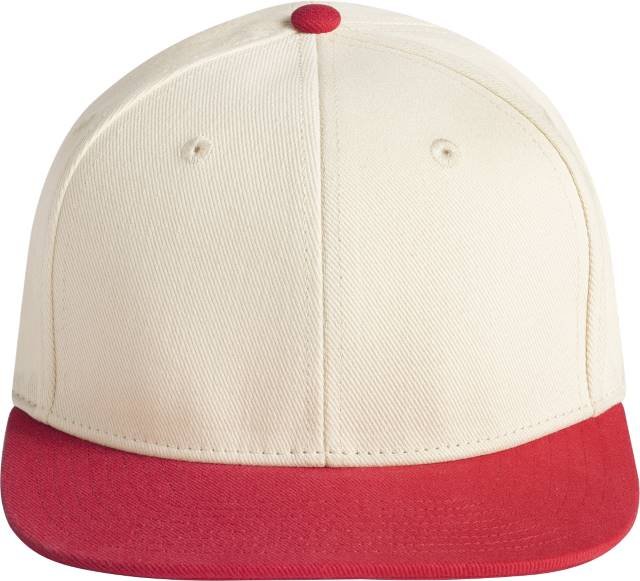 Beechfield Contrast Flat Peak 6 Panel Cap – Natural / Red