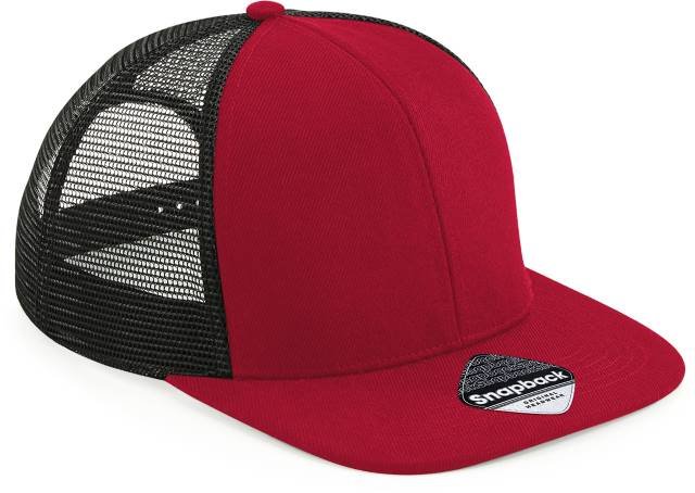 Beechfield Original Flat Peak 6 Panel Trucker Cap – Classic Red / Black