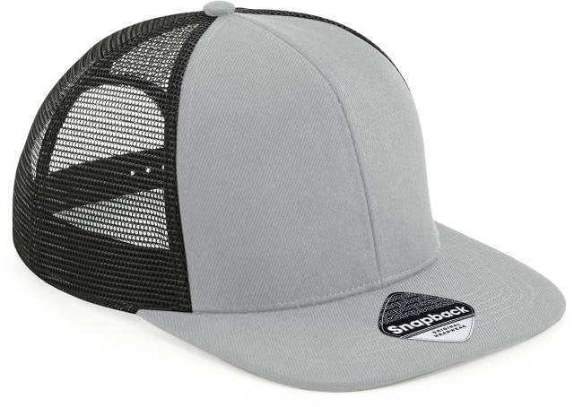 Beechfield Original Flat Peak 6 Panel Trucker Cap – Grey / Black