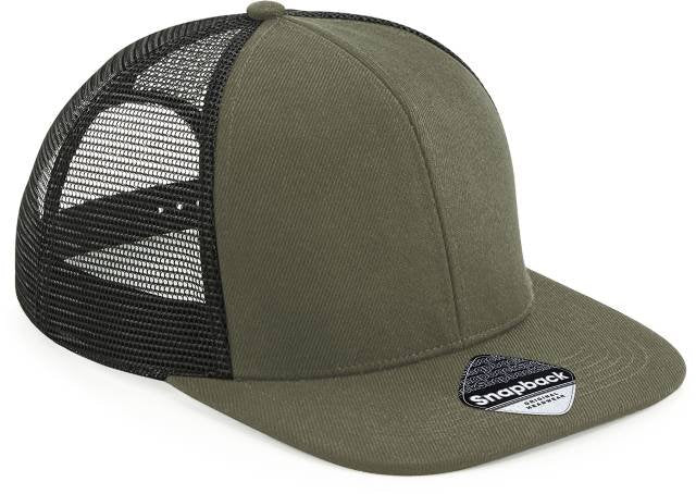 Beechfield Original Flat Peak 6 Panel Trucker Cap – Olive Green / Black