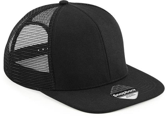 Beechfield Original Flat Peak 6 Panel Trucker Cap – Black / Black