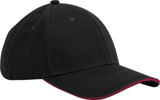 Beechfield EarthAware® Classic Organic Cotton 6 Panel Cap - Sandwich Peak – Black / Classic Red