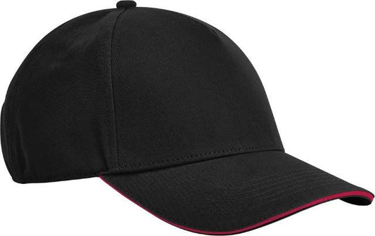 Beechfield EarthAware® Classic Organic Cotton 5 Panel Cap - Sandwich Peak – Black / Classic Red