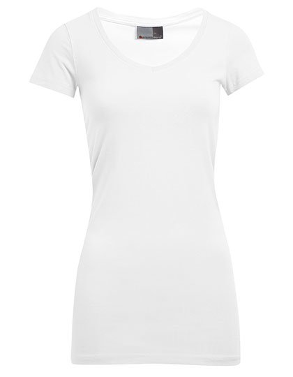 Promodoro Women's Slim Fit V-Neck-T Long – White