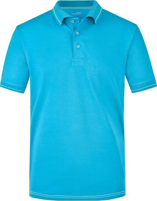 Daiber Men's Elastic Polo – Aqua / White