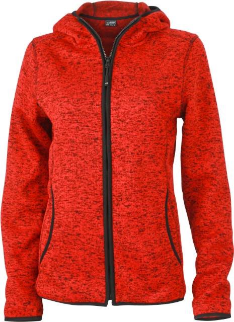 Daiber Ladies' Knitted Fleece Hoody – Red Melange / Black