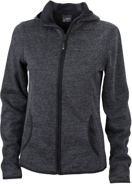 Daiber Ladies' Knitted Fleece Hoody – Dark Melange / Black