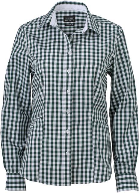 Daiber Ladies' Checked Blouse – Forest Green / White