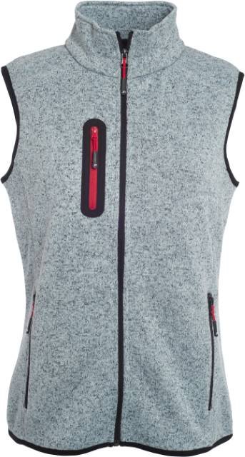 Daiber Ladies' Knitted Fleece Vest – Light Grey Melange / Red