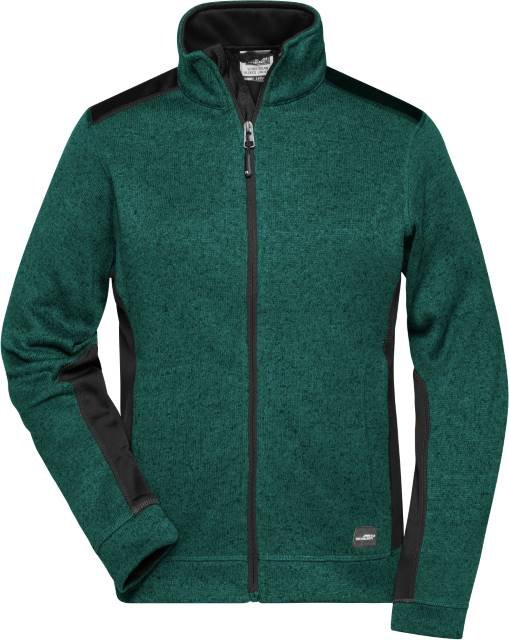 Daiber Ladies' Knitted Workwear Fleece Jacket -STRONG- – Dark Green Melange / Black