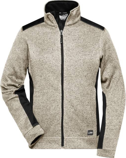 Daiber Ladies' Knitted Workwear Fleece Jacket -STRONG- – Stone Melange / Black