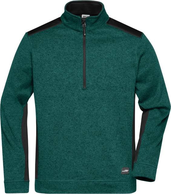 Daiber Men's Knitted Workwear Fleece Half-Zip - STRONG - – Dark Green Melange / Black