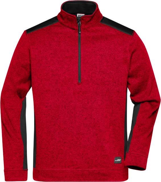 Daiber Men's Knitted Workwear Fleece Half-Zip - STRONG - – Red Melange / Black