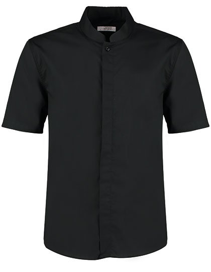 Kustom Kit Men's Tailored Fit Mandarin Collar Shirt Short Sleeve – Black