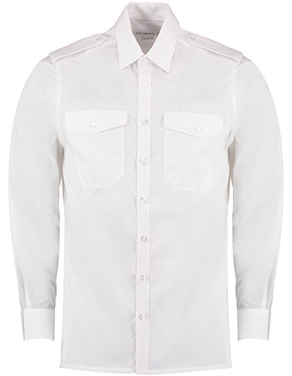 Kustom Kit Men's Tailored Fit Pilot Shirt Long Sleeve – White