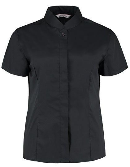 Kustom Kit Women's Tailored Fit Shirt Mandarin Collar Short Sleeve – Black