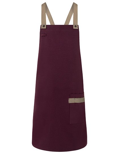 Karlowsky Latzschürze Urban-Look mit Kreuzbändern und Tasche – Aubergine (ca. Pantone 5185C)