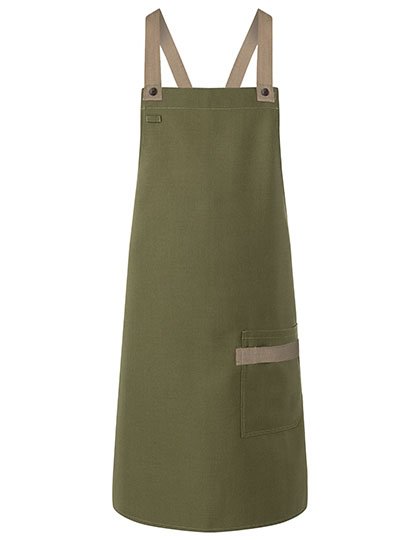 Karlowsky Latzschürze Urban-Look mit Kreuzbändern und Tasche – Moss Green (ca. Pantone 7764C)
