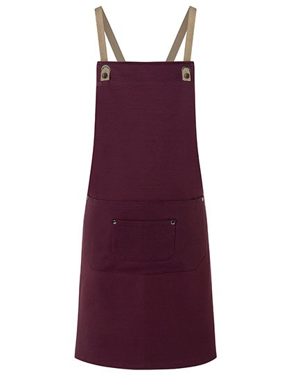 Karlowsky Latzschürze Urban-Nature mit Kreuzbändern und grosser Tasche – Aubergine (ca. Pantone 5185C)