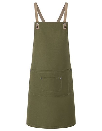 Karlowsky Latzschürze Urban-Nature mit Kreuzbändern und grosser Tasche – Moss Green (ca. Pantone 7764C)