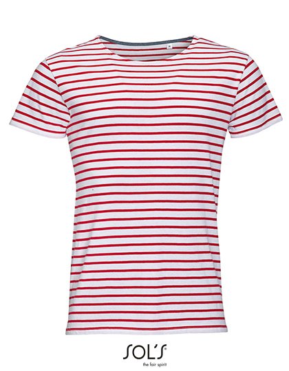 SOL´S Men's Round Neck Striped T-Shirt Miles – White / Red