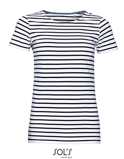 SOL´S Women's Round Neck Striped T-Shirt Miles – White / Navy