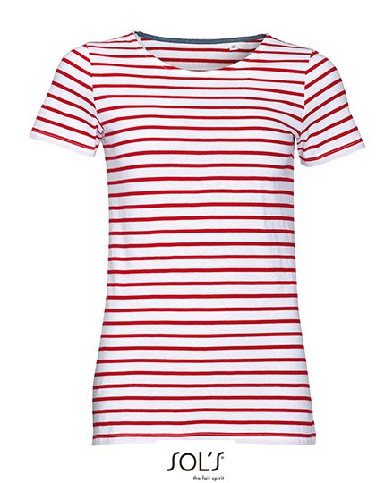 SOL´S Women's Round Neck Striped T-Shirt Miles – White / Red