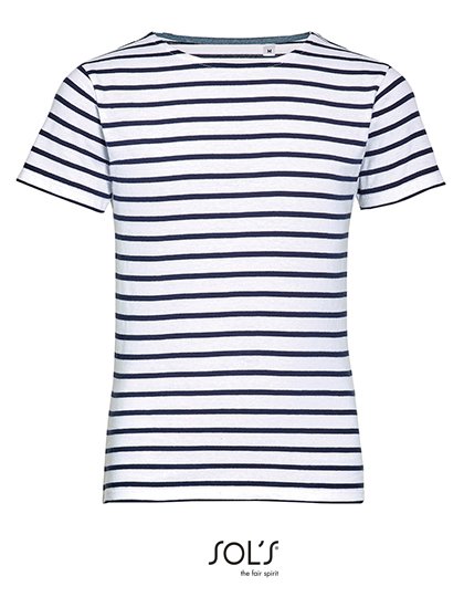 SOL´S Kids' Round Neck Striped T-Shirt Miles – White / Navy