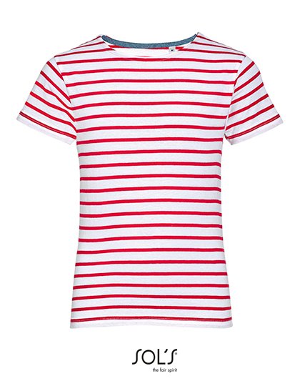 SOL´S Kids' Round Neck Striped T-Shirt Miles – White / Red