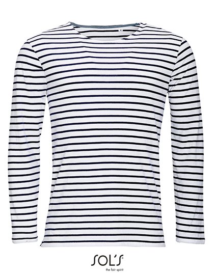 SOL´S Men's Long Sleeve Striped T-Shirt Marine – White / Navy