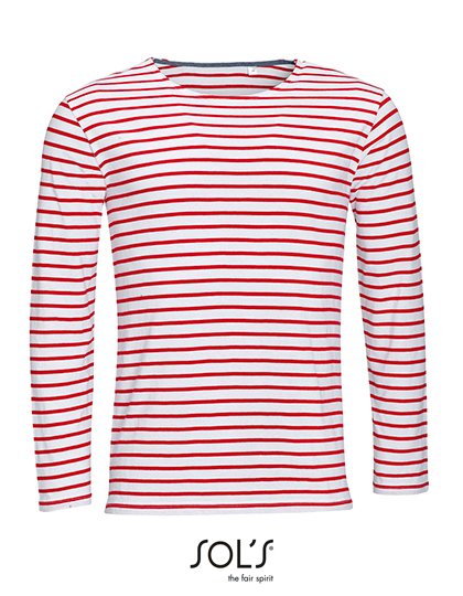 SOL´S Men's Long Sleeve Striped T-Shirt Marine – White / Red