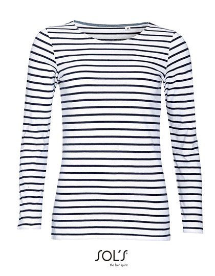 SOL´S Women's Long Sleeve Striped T-Shirt Marine – White / Navy