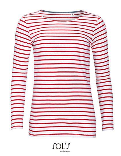 SOL´S Women's Long Sleeve Striped T-Shirt Marine – White / Red