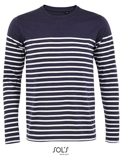 SOL´S Men's Long Sleeve Striped T-Shirt Matelot – French Navy / White