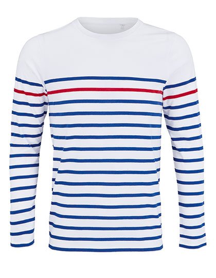 SOL´S Men's Long Sleeve Striped T-Shirt Matelot – White / Royal Blue 241