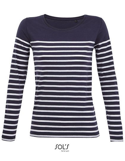 SOL´S Women's Long Sleeve Striped T-Shirt Matelot – French Navy / White