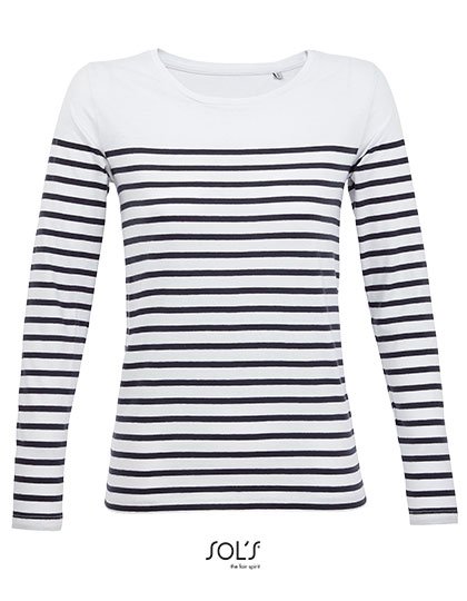 SOL´S Women's Long Sleeve Striped T-Shirt Matelot – White / Navy