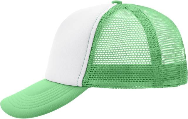 Daiber 5-Panel Polyester Mesh Cap – White / Neon Green