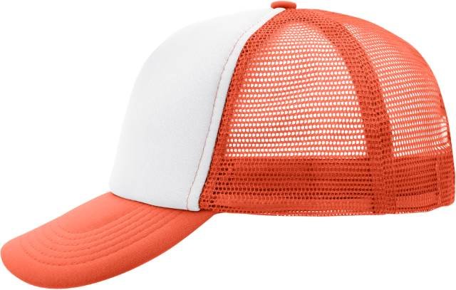 Daiber 5-Panel Polyester Mesh Cap – White / Neon Orange