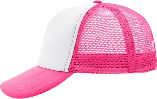 Daiber 5-Panel Polyester Mesh Cap – White / Neon Pink